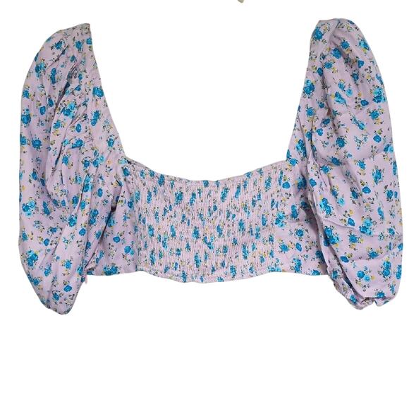 Zara Sz XXL Floral Cropped Babydoll Coquette Feminine NWOT Lined Puff Sleeve Top - Picture 3 of 14